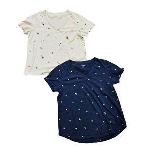 Lot Of 2 Old Navy Everywhere Tshirts Womens Size S Fruit Print Vneck Beige Blue
